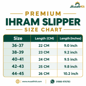 premium ihram slipper size chart